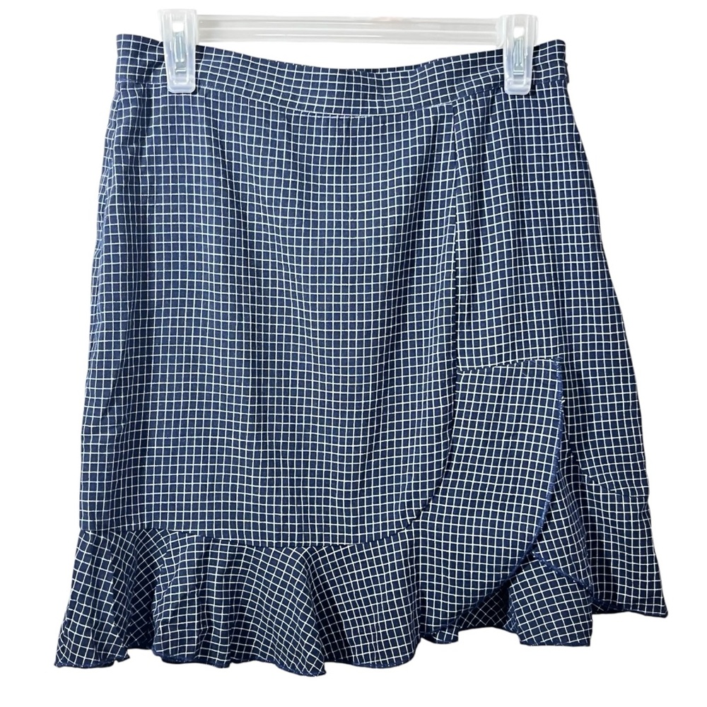 Umgee Blue and White Ruffled Faux Wrap Mini Skirt Size M
